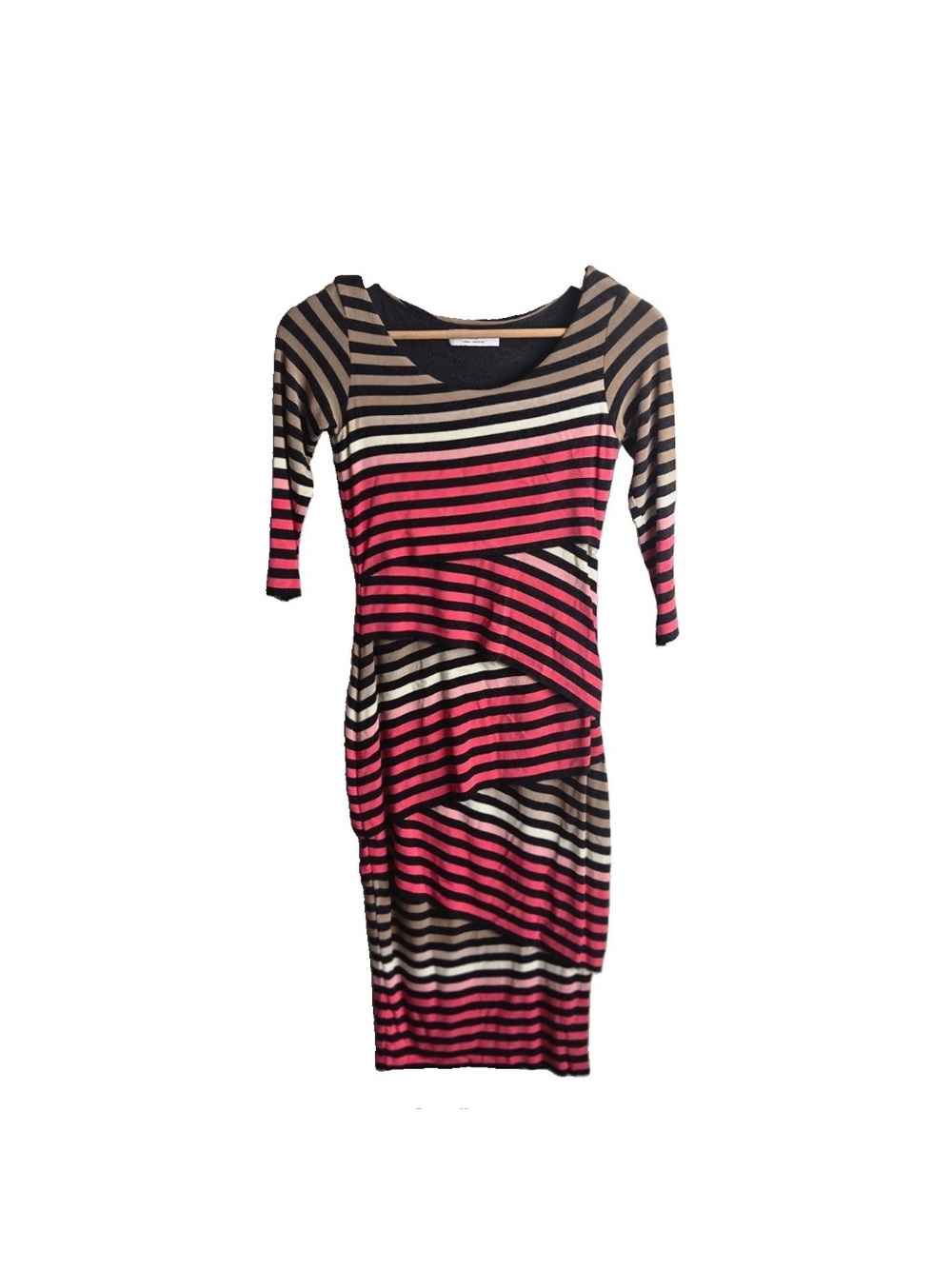 Bailey 44 Dress XS Petite Red Black Striped Ruched Bodycon Sheath Made USA